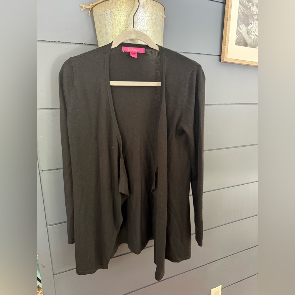Lilly Pulitzer Dustin Cashmere Blend Open Front Cardigan in Black Size small - Picture 2 of 5